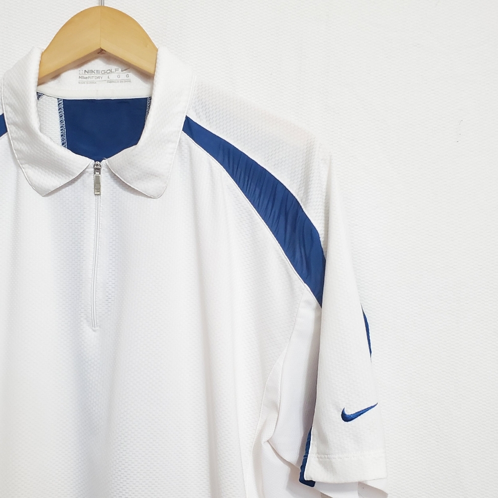 Nike Golf FitDry Polo Shirt Zip Front White Mens Large